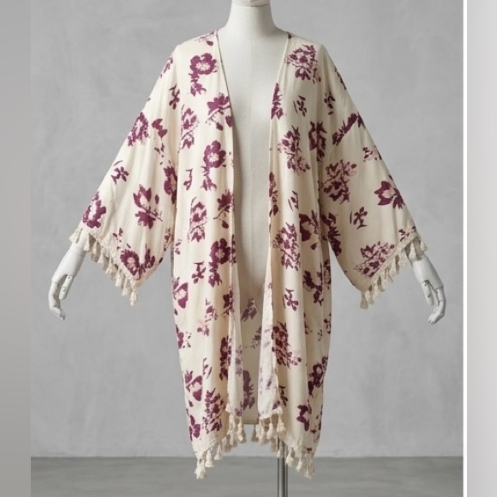 David and Young Cream Kimomo Duster Plum/Pink Floral Print